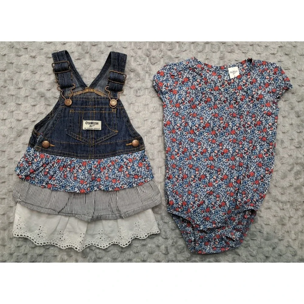 Lot Little Baby Girls OshKosh B'Gosh 9 Months Overalls Dress Shirt Jean Jacket